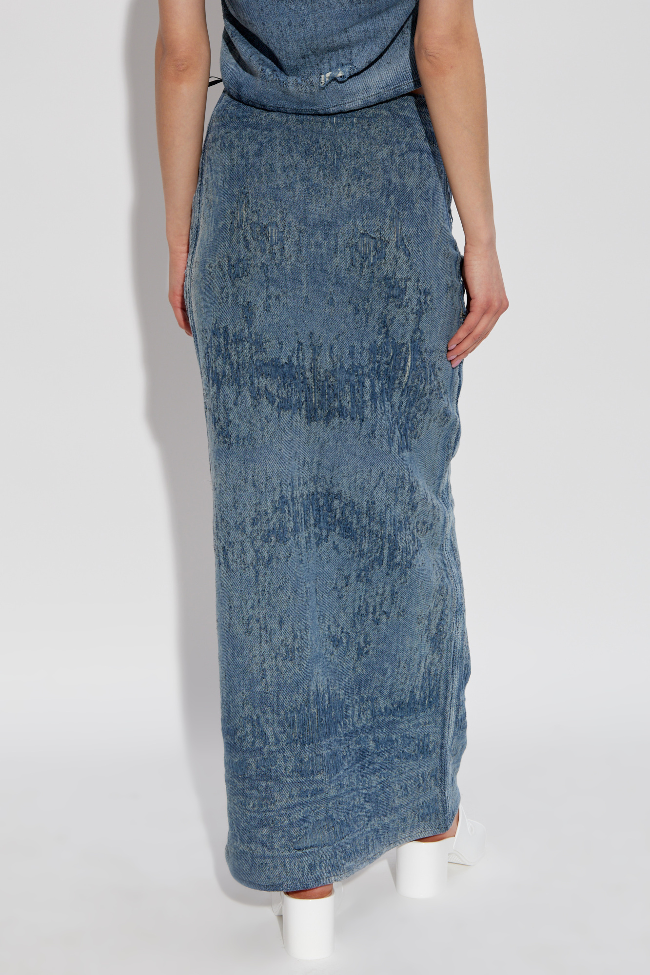 ディーゼル Diesel De-Megan-Fsg Long Skirt Women's Skirt in ultra-destroyed jacquard denim | Blue | Diesel